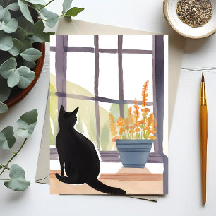 水辺の猫 シルエット 水彩画 ポストカード