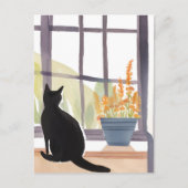 水辺の猫 | シルエット 水彩画 ポストカード (正面)