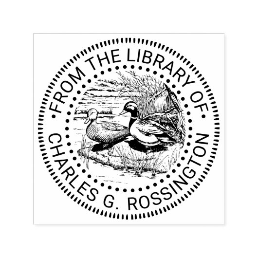 水辺の素朴なアヒル 図書館の本の名前 セルフインキングスタンプ (デザイン)
