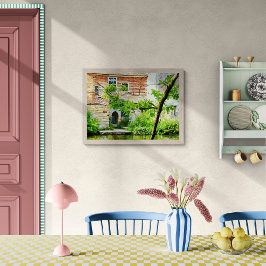 水辺の絵のようなイギリスのコテージ キャンバスプリント