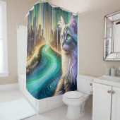 「水辺を望む高層ネコ」 シャワーカーテン (インサイチュ)