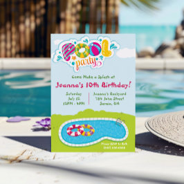 水遊びしよう！プールパーティー 誕生日パーティー 招待状
