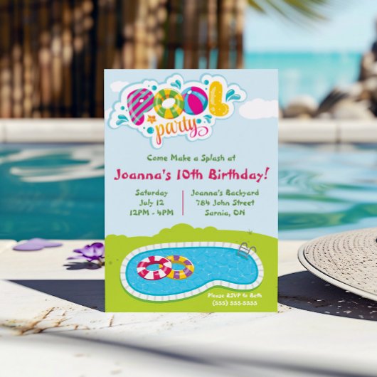 水遊びしよう!プールパーティー 誕生日パーティー 招待状