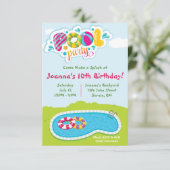 水遊びしよう!プールパーティー 誕生日パーティー 招待状 (スタンド正面)