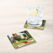 水遊びの父親 スクエアペーパーコースター (インサイチュ)