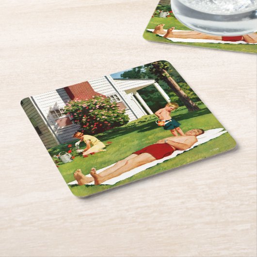 水遊びの父親 スクエアペーパーコースター (アングル)