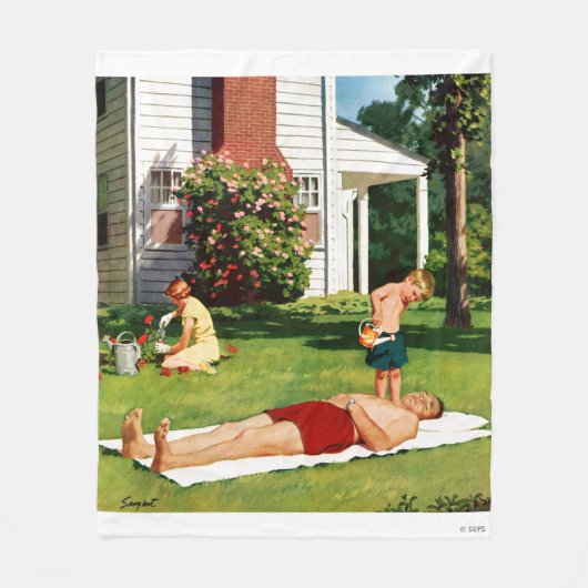 水遊びの父親 フリースブランケット (正面)