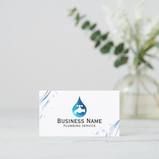 水道水滴ロゴ配管機 名刺 (スタンド正面)