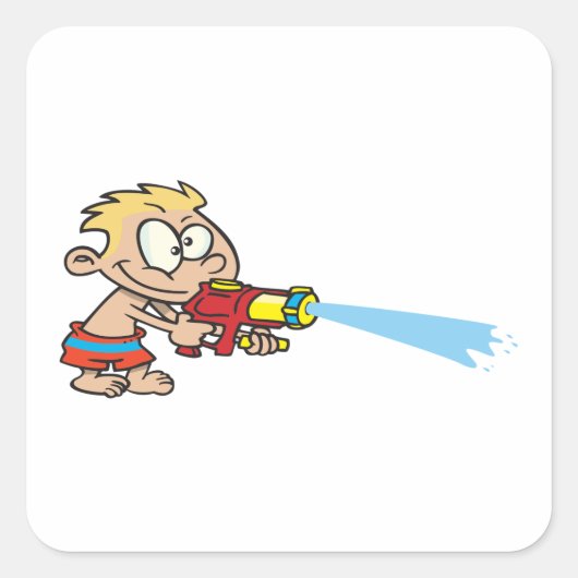 水鉄砲を持つ少年の夏のおもしろい スクエアシール (正面)