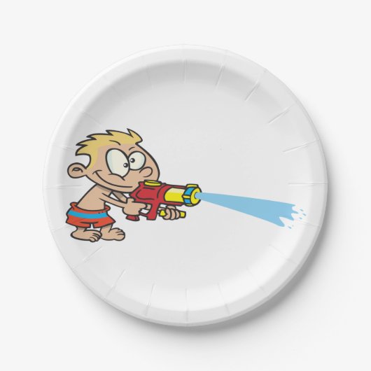 水鉄砲を持つ少年の夏のおもしろい ペーパープレート (正面)