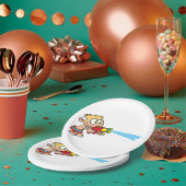 水鉄砲を持つ少年の夏のおもしろい ペーパープレート