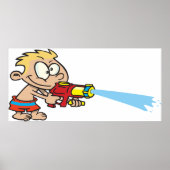 水鉄砲を持つ少年の夏のおもしろい ポスター (正面)