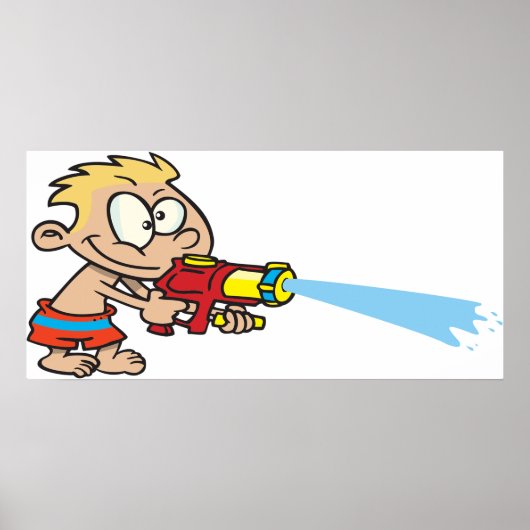 水鉄砲を持つ少年の夏のおもしろい ポスター (正面)