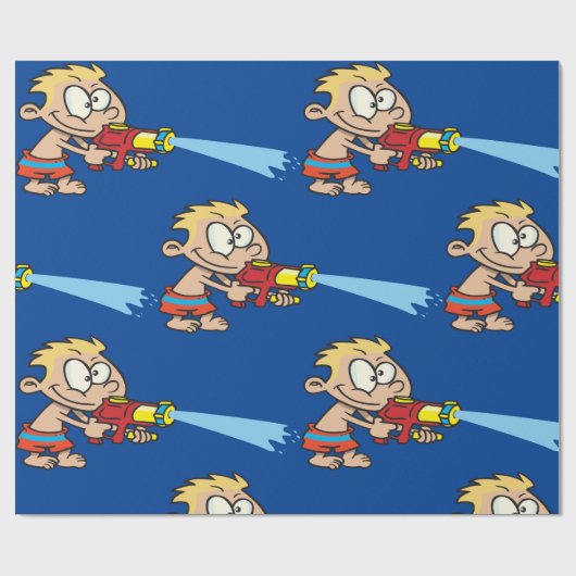 水鉄砲を持つ少年の夏のおもしろい ラッピングペーパー (フラット)