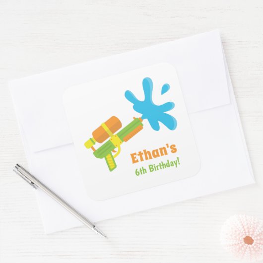 水鉄砲ゲーム子供の誕生日パーティーデコースティッカー スクエアシール (封筒)