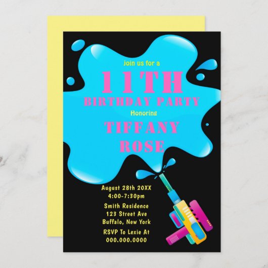 水鉄砲スプラッシュガール11thバースデーパーティー招待状 (正面/裏面)