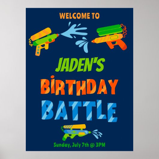 水鉄砲バトルプールパーティーウェルカムサイン ポスター (正面)