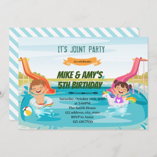 水銀の男の子の子のジョイントパーティー 招待状 (正面/裏面)