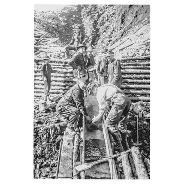 水門ボックスから金ゴールドをクリーニング – Alaska 1916 メタルプリント (正面)