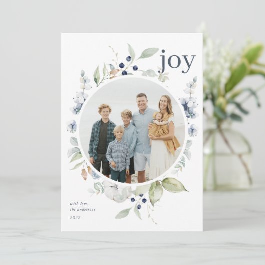 水霜の降りた色の冬の葉リース写真 シーズンカード (スタンド正面)