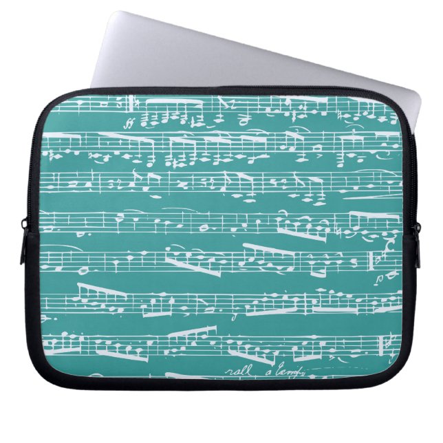 水青い音楽ノート ラップトップスリーブ (正面)