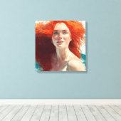 水面から現れるゴージャスな赤毛 キャンバスプリント (インサイチュ (ウッドフロア))