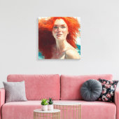 水面から現れるゴージャスな赤毛 キャンバスプリント (インサイチュ (リビング))