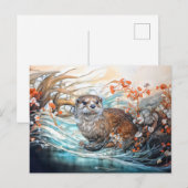水面に映る遊び心のあるカワウソ シーズンポストカード (正面/裏面)