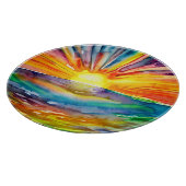 水面に映る鮮やかな夕焼け カッティングボード (角)