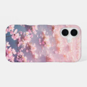 水面に浮かぶエフェクトのかかったピンクの花 iPhone 16ケース (裏面横)