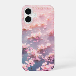 水面に浮かぶエフェクトのかかったピンクの花 iPhone 16ケース