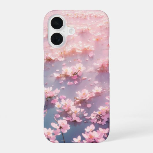 水面に浮かぶエフェクトのかかったピンクの花 iPhone 16ケース (裏面)