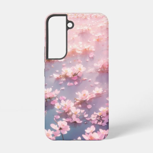 水面に浮かぶピンクの儚い桜 SAMSUNG GALAXYケース (裏面)