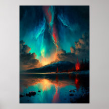 水面に浮かぶ劇的な空と青い空の夕日