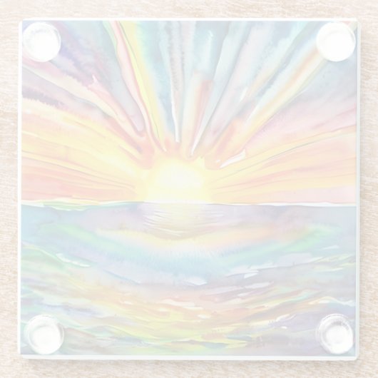 水面に鮮やかな夕焼けAIアート ガラスコースター (裏面)