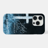 水面のクロス ダークブルーの聖書の言葉をカスタマイズ iPhoneケース (裏面横)