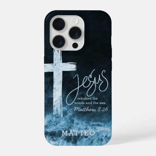 水面のクロス ダークブルーの聖書の言葉をカスタマイズ iPhoneケース (裏面)