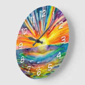 水面の反射の夕日 |水彩アート ラージ壁時計 (傾斜)