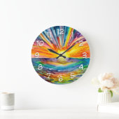 水面の反射の夕日 |水彩アート ラージ壁時計 (ホーム)