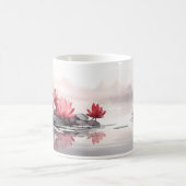水面の新鮮な蓮 コーヒーマグカップ (中央)