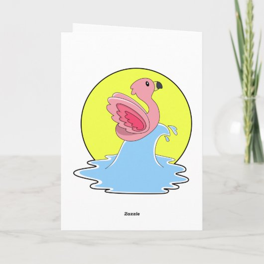 水面をサーフィンするフラミンゴ カード (裏面)