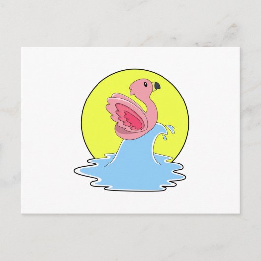 水面をサーフィンするフラミンゴ ポストカード (正面)