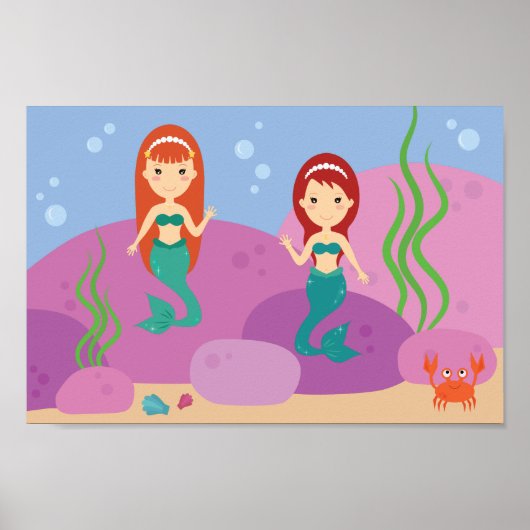 水面下に手を振る姉妹の人魚子供部屋ポスター。 ポスター (正面)