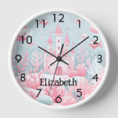 水面下の海の魚のピンクの青い城魚ファンタジー 壁時計 (正面)