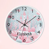 水面下の海の魚のピンクの青い城魚ファンタジー 壁時計