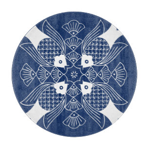 水面下の魚デザイン(青) カッティングボード