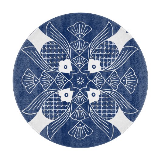 水面下の魚デザイン（青） カッティングボード (正面)