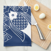水面下の魚デザイン(青) キッチンタオル (四つ折り)