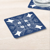 水面下の魚デザイン（青） スクエアペーパーコースター (アングル)