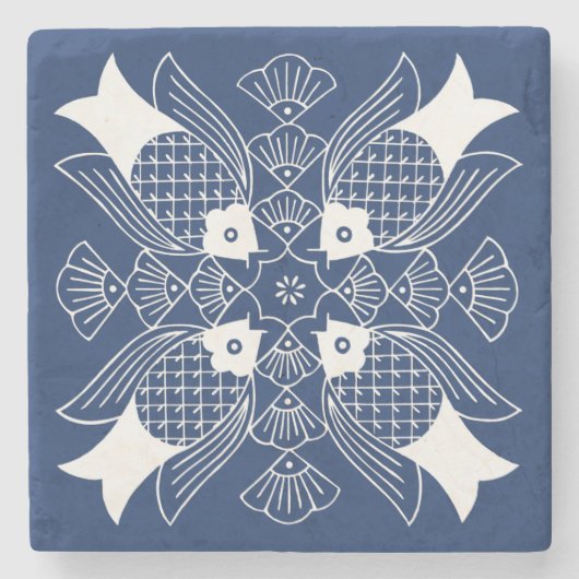 水面下の魚デザイン（青） ストーンコースター (正面)